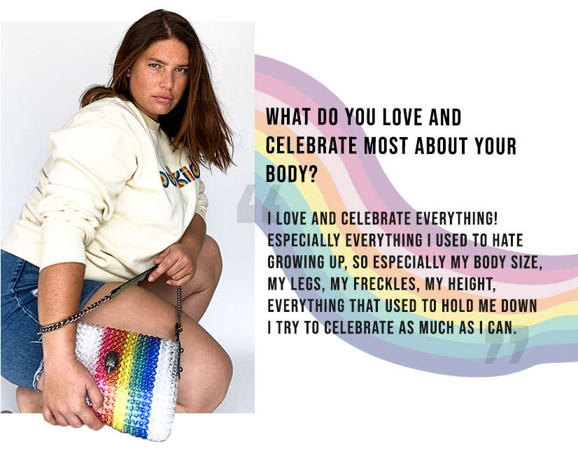 Modelling Rainbow beaded bag